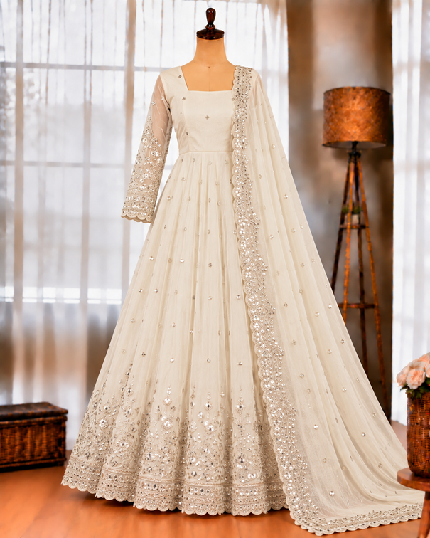 Fendy Silk Gown with Sequin Embroidery & Dupatta
