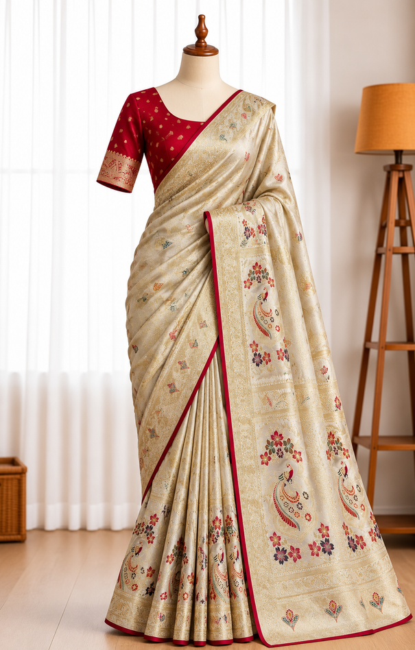 Satin Silk Saree with Meena & Zari Weaving Work