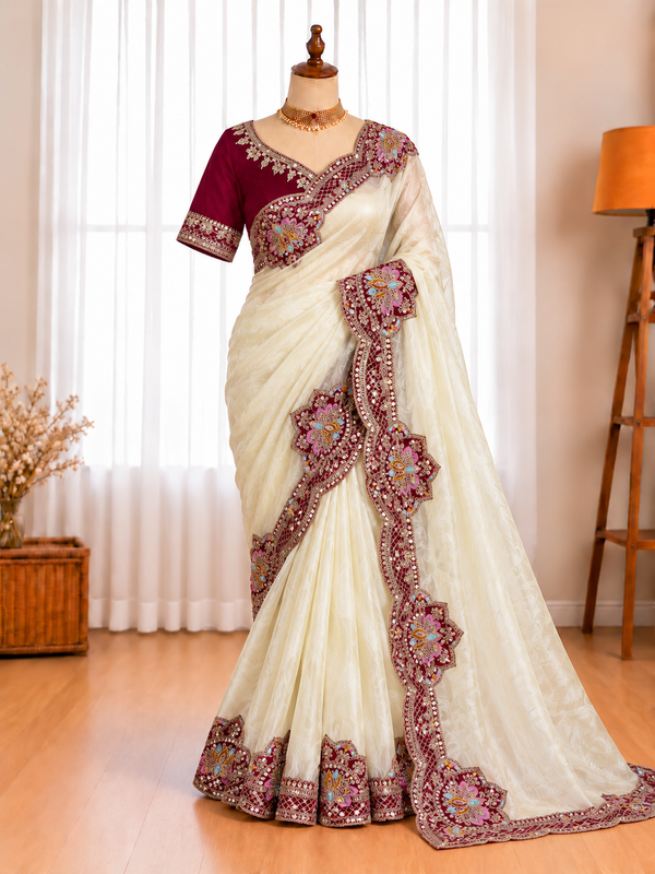 HO Silk Saree with Sequin & Dori Embroidery and Banglori Blouse