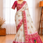 Soft Dola Silk Saree with Ghungroo & Heavy Moti Handwork