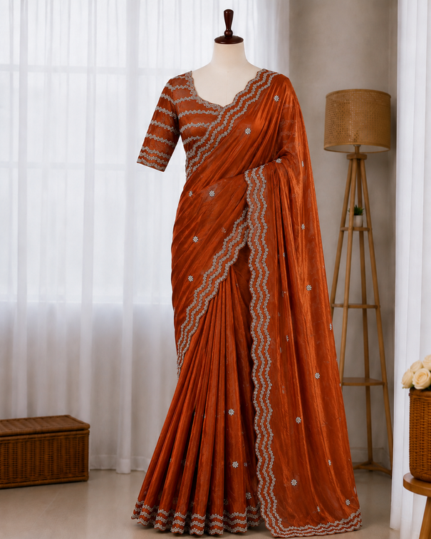Pure Space Silk Cutdana Handwork Saree Set