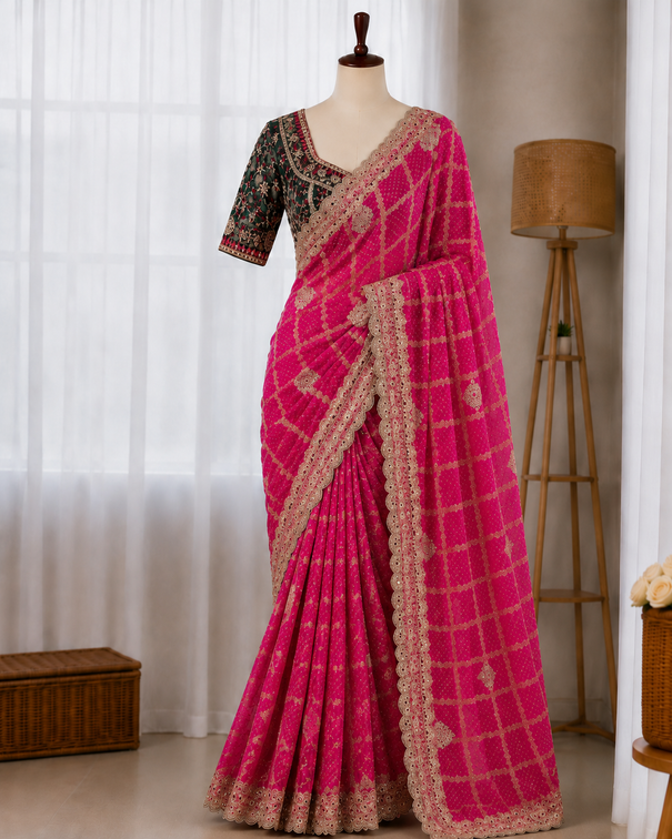 Panetar Chiffon Embroidered Saree Set