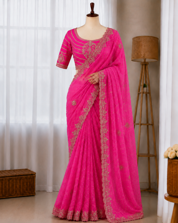 Pure Waree Chiffon Handwork Saree