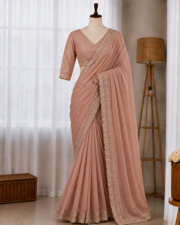 Tibby Silk Embroidered Saree Set