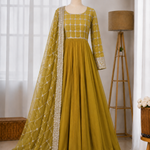Vichitra Sequins Zari Embroidered Gown Suit Set