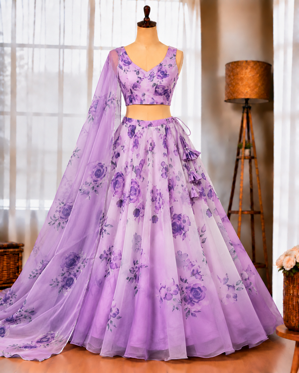 Pure Organza Silk Lehenga Set with Digital Print & 8mtr Flair