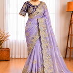 Fendy Satin Embroidered Saree with Matching Stitched Blouse