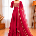 Heavy Fendy Crush Gown with Cut Dana & Sequin Work, Micro Cotton Pant & Net Dupatta