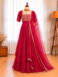 Heavy Fendy Crush Gown with Cut Dana & Sequin Work, Micro Cotton Pant & Net Dupatta