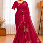 Rangoli Crushed Saree with Khatli Handwork & Matching Blouse