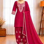 Sushi Silk Top Salwar Set with Embroidery & Lace Dupatta