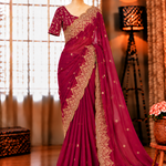 Dual Shaded Fendy Satin Saree with Sequin & Zari Embroidery Work