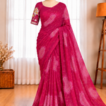 Premium Georgette Bandhej Saree with Beads & Sequin Embroidered Blouse