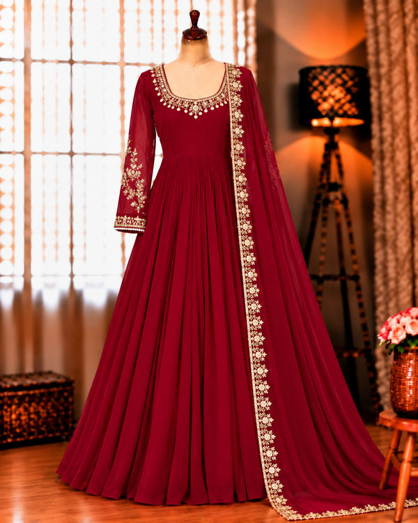 Fox Georgette Gown with Embroidery, Sequin & Moti Work