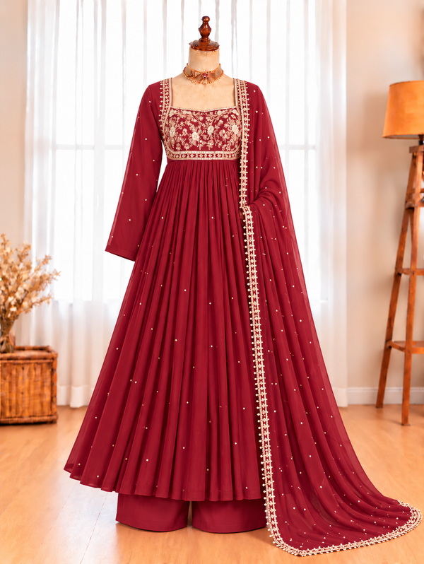 Pure Rangoli Crush Embroidered Gown with Pant & Sequin Dupatta