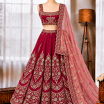 Mul Chanderi Lehenga Set with Thread & Sequin Embroidery and Cutwork Lace