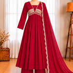 Mul Chanderi Top Pant Set with Bead Embroidery Work & Dupatta