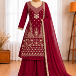Sequin Embroidered Top with Palazzo & Lace Dupatta