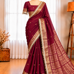 Soft Tissu Silk Saree with Ghungroo Work, Lace Border & Latkan Details