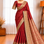 Premium Tissue Saree with Golden Motifs, Lace & Ghungroo Work