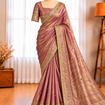 Premium Tissue Saree with Stone & Mirror Work and Ghungroo Blouse