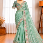 Premium Net Saree with Heavy Embroidery, Sequin & Diamond Work