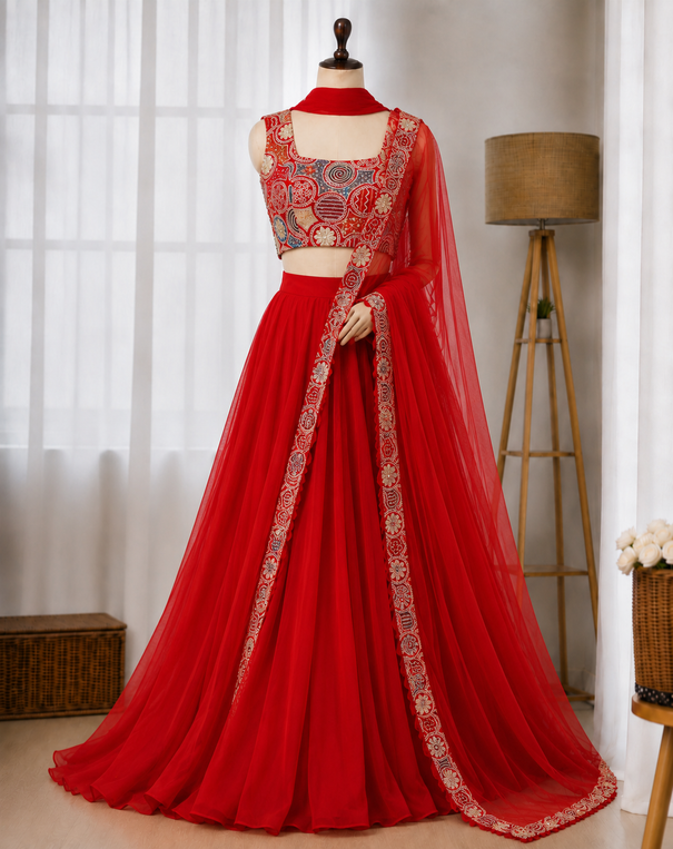Pure Soft Fox Georgette Blooming Plain Lehenga