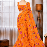 Faux Georgette Lehenga Set with Digital Print & Lace Dupatta