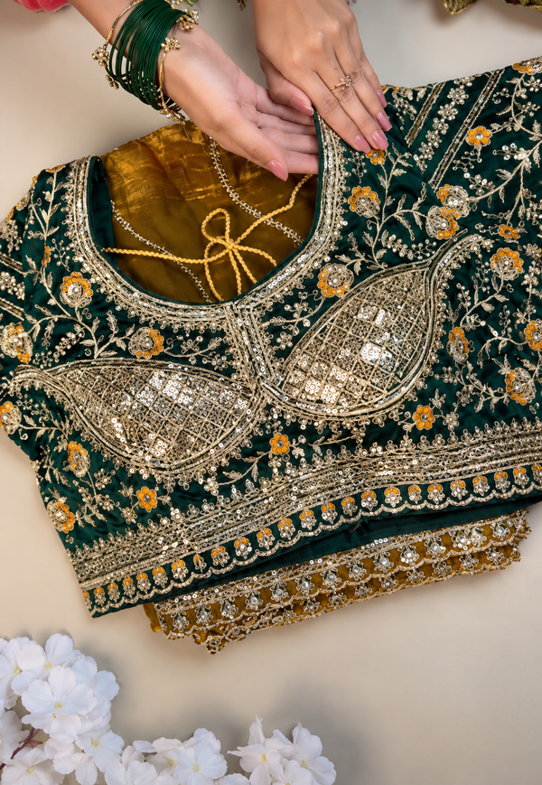 Soft Space Silk Saree with Bead, Sequin & Zari Embroidery and Heavy Embroidered Stitched Blouse