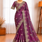 Soft Space Silk Saree with Heavy Embroidery & Sequin Work and Rich Zari Embroidered Stitched Blouse