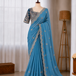 Tissue Crepe Silk Handwork Saree Set