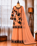 Faux Georgette Top Palazzo Set with Thread, Sequin & Cutwork Border