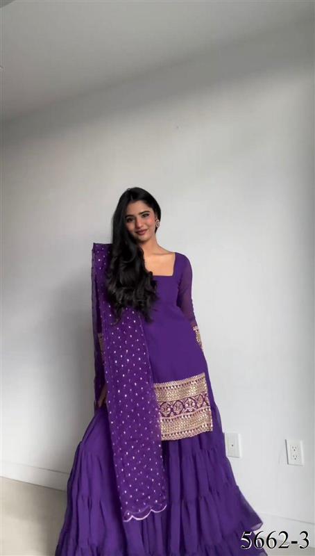 Faux Georgette Thread With Sequience Work Top Sharara