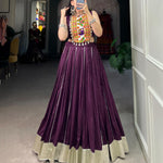 Navratri Special Reyon Fabric Plain Work With Lace Border Lehenga
