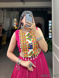 Navratri Special Reyon Fabric Plain Work With Lace Border Lehenga