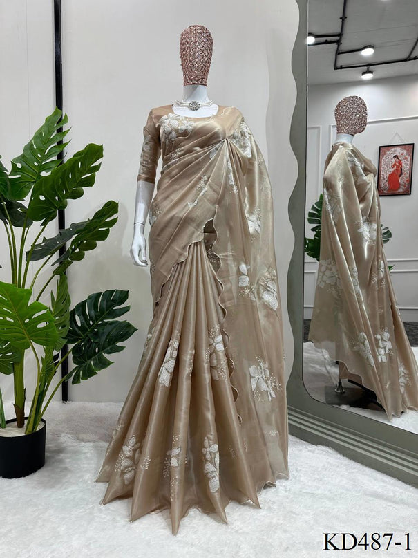 Beautifull Jimmy Choo With Thread & Sequience Work Saree