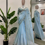Sky Blue Color Tibby Silk With Sequience Work Saree