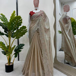 Beautifull Beige Color Jimmy Chu Thred & Sequience Work Saree