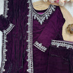 Purple Color Viscose Velvet With Sequience Work Kurti