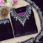 Purple Color Viscose Velvet With Sequience Work Kurti