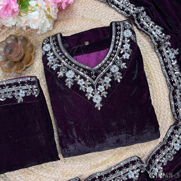 Purple Color Viscose Velvet With Sequience Work Kurti