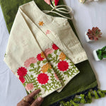 Kahdi Cotton Silk With Embroidery Work Blouse And Silk Saree
