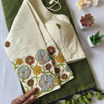 Kahdi Cotton Silk With Embroidery Work Blouse And Silk Saree