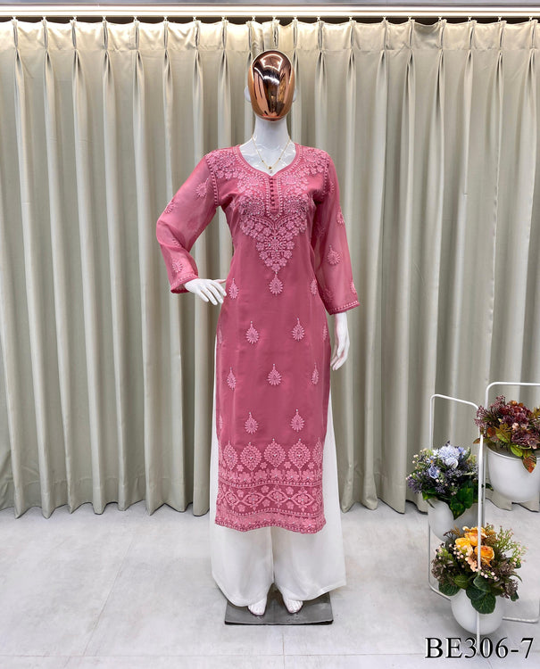 Georgette Cotton Thread Embroidery Work Top Plazzo