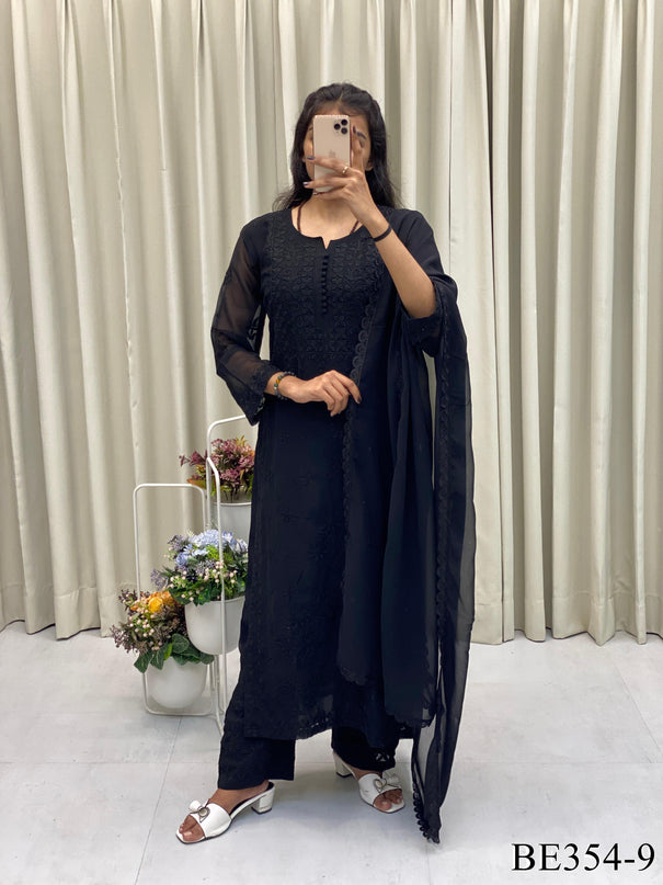 Georgette Embroidery Work With Pum Pum Work Top Pent