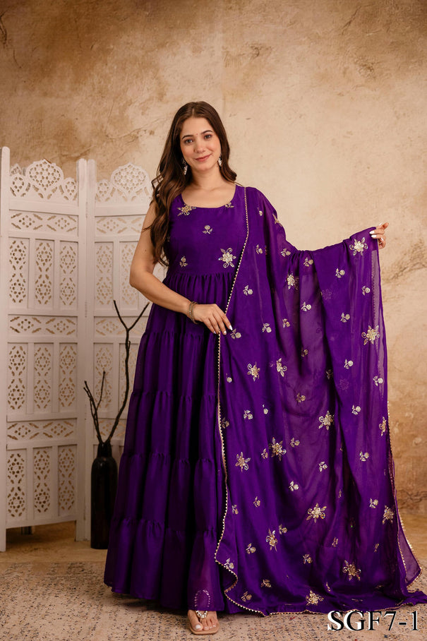 Purple Color Heavy Star Georgette Embroidery Work Anarkali