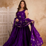 Purple Color Heavy Star Georgette Embroidery Work Anarkali