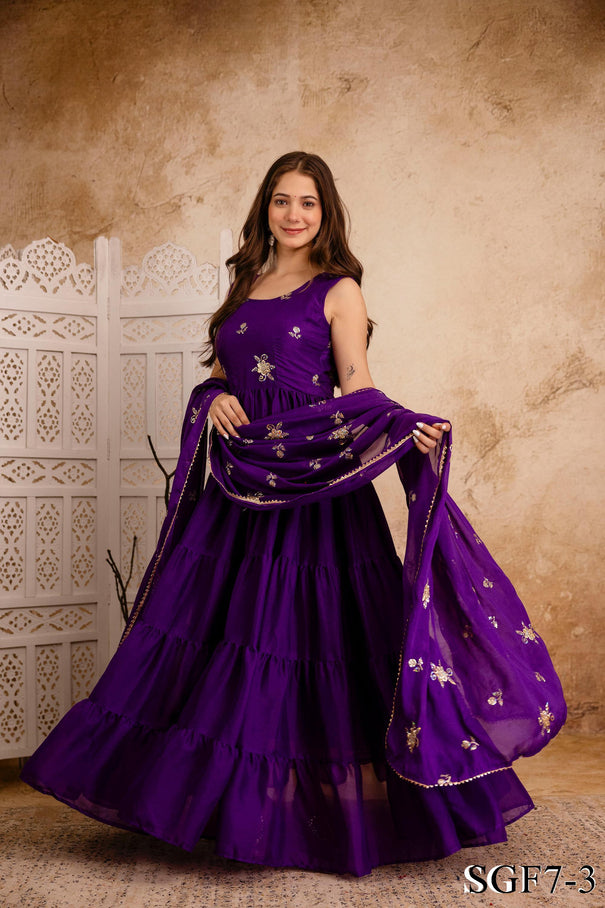 Purple Color Heavy Star Georgette Embroidery Work Anarkali