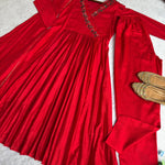 Red Color Cotton Chanderi Hand Work Gown