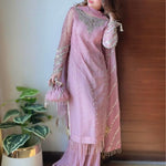 Pink Color Heavy Faux Georgette Embroidery Work Top Plazzo
